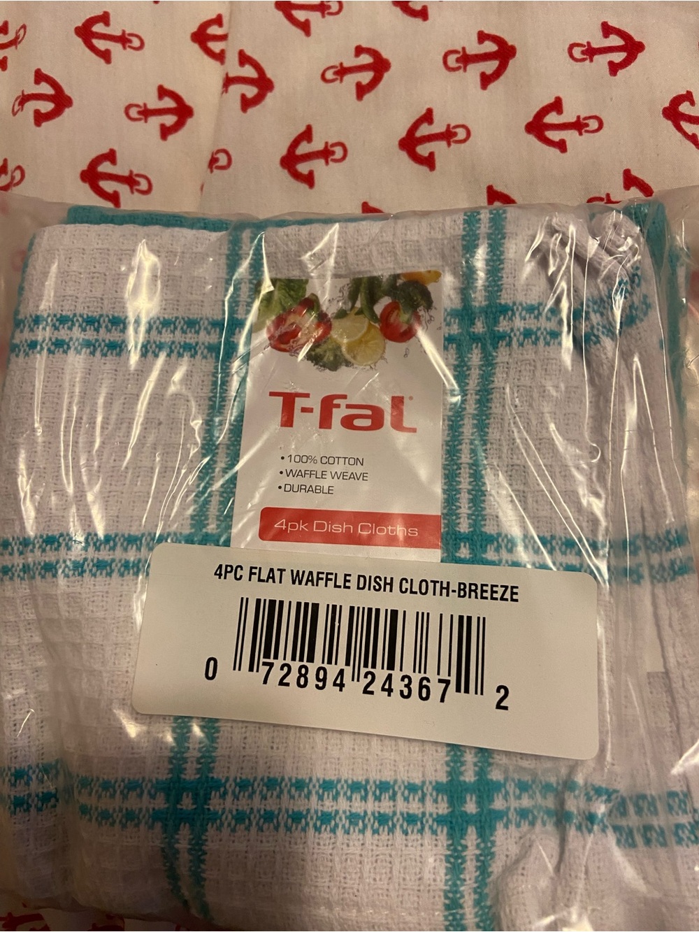 T-fal Breeze 4-Pack Waffle Dish Cloths — White with Teal Plaid